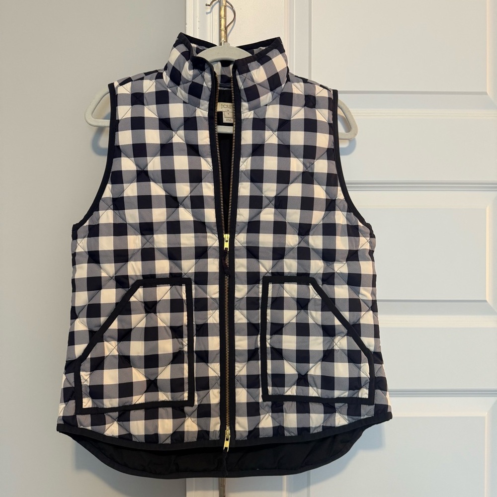 J Crew Factory Navy Buffalo Check Quilted Vest | Size M